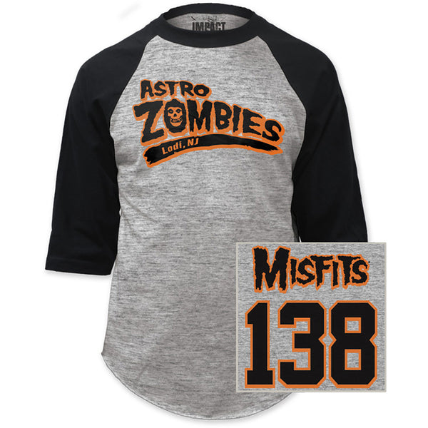 The Misfits - Mens Astro Zombies Baseball T-Shirt in Heather Grey/Black